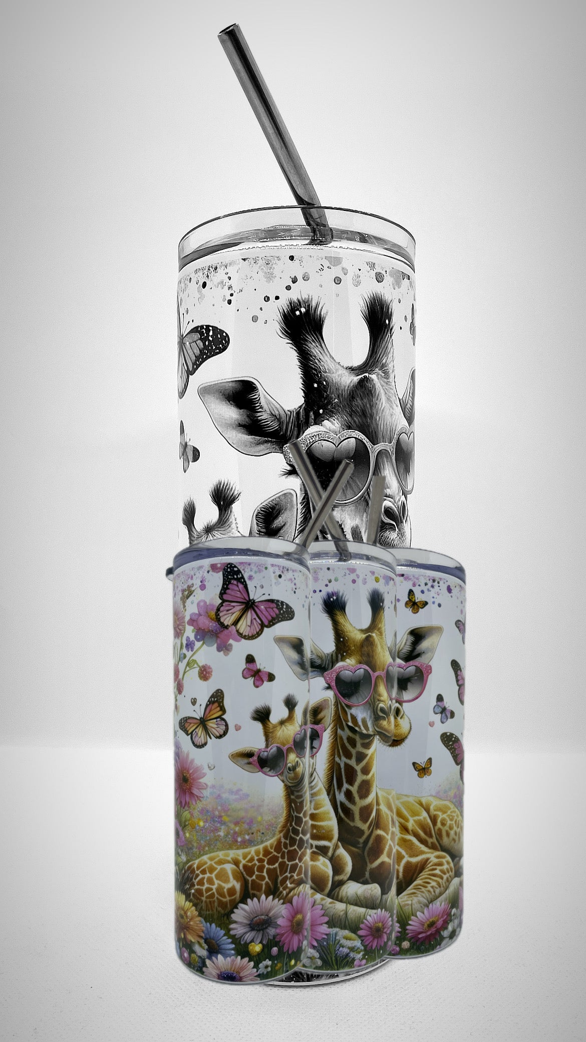 Edelstahl - Thermobecher "Giraffe auf Blumenwiese"
