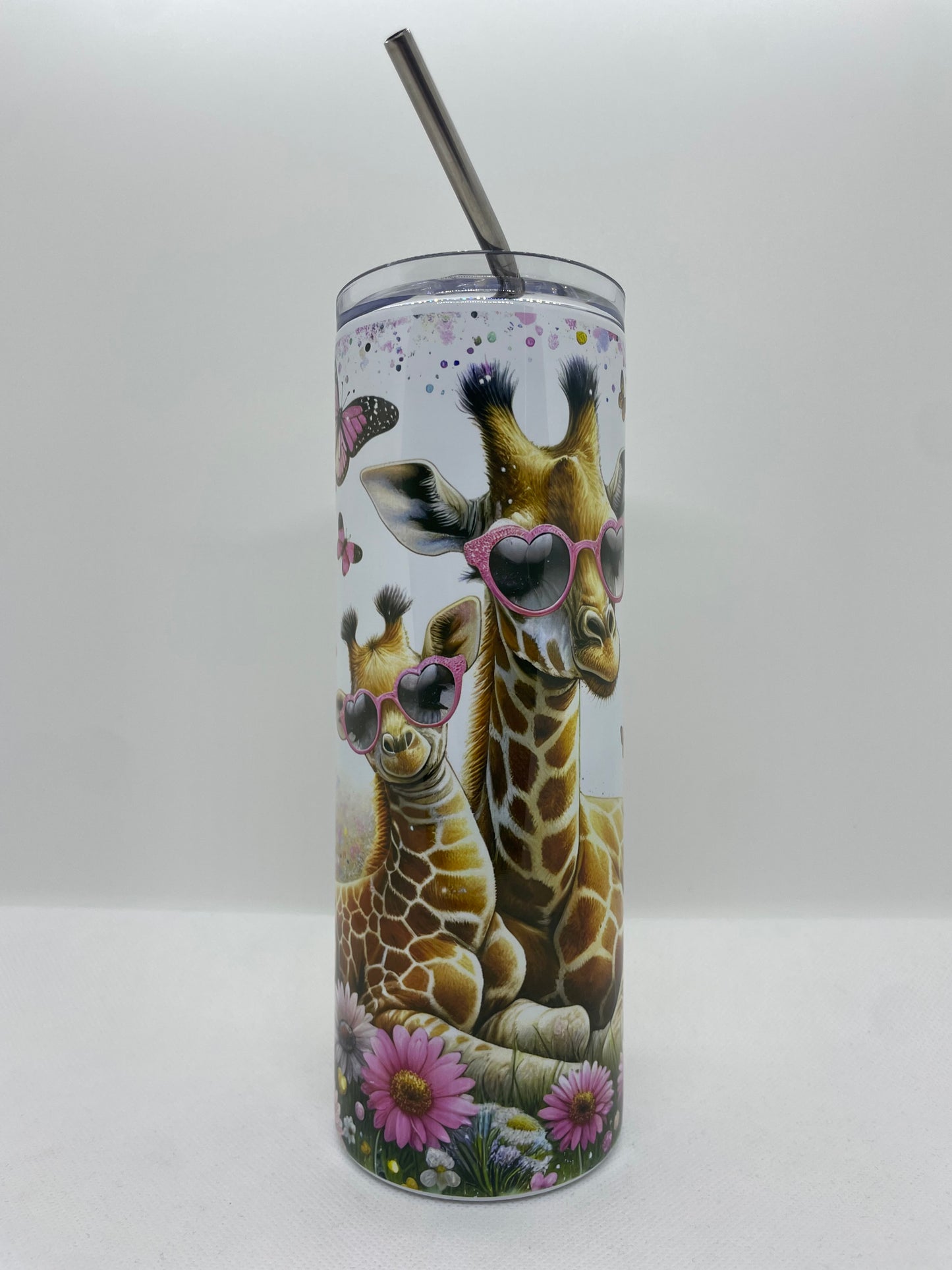 Edelstahl - Thermobecher "Giraffe auf Blumenwiese"