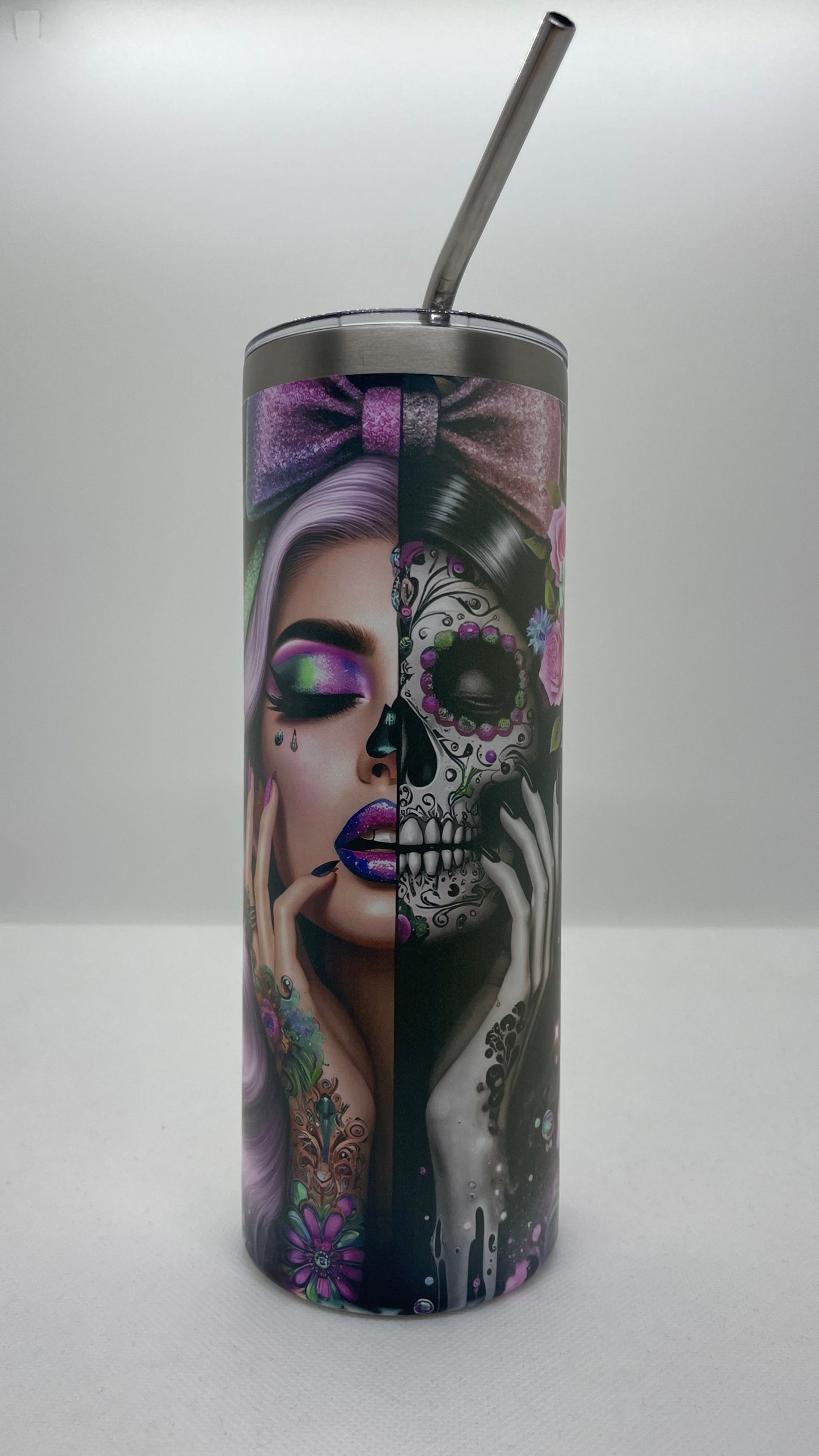 Edelstahl - Thermobecher "Totenkopf - Floral"