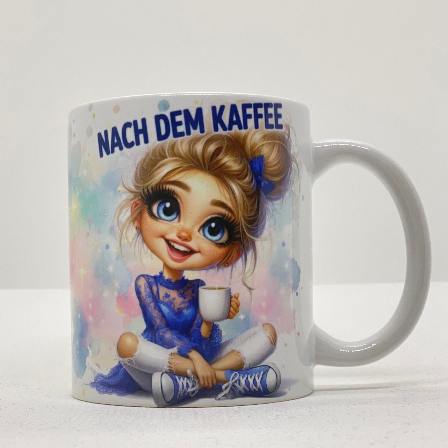 Tasse mit Druck "Vor Nach dem Kaffee"