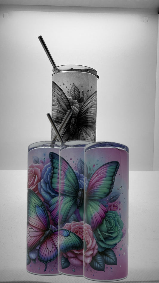 Edelstahl - Thermobecher "Schmetterling rosa"