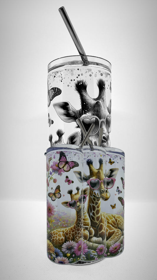 Edelstahl - Thermobecher "Giraffe auf Blumenwiese"