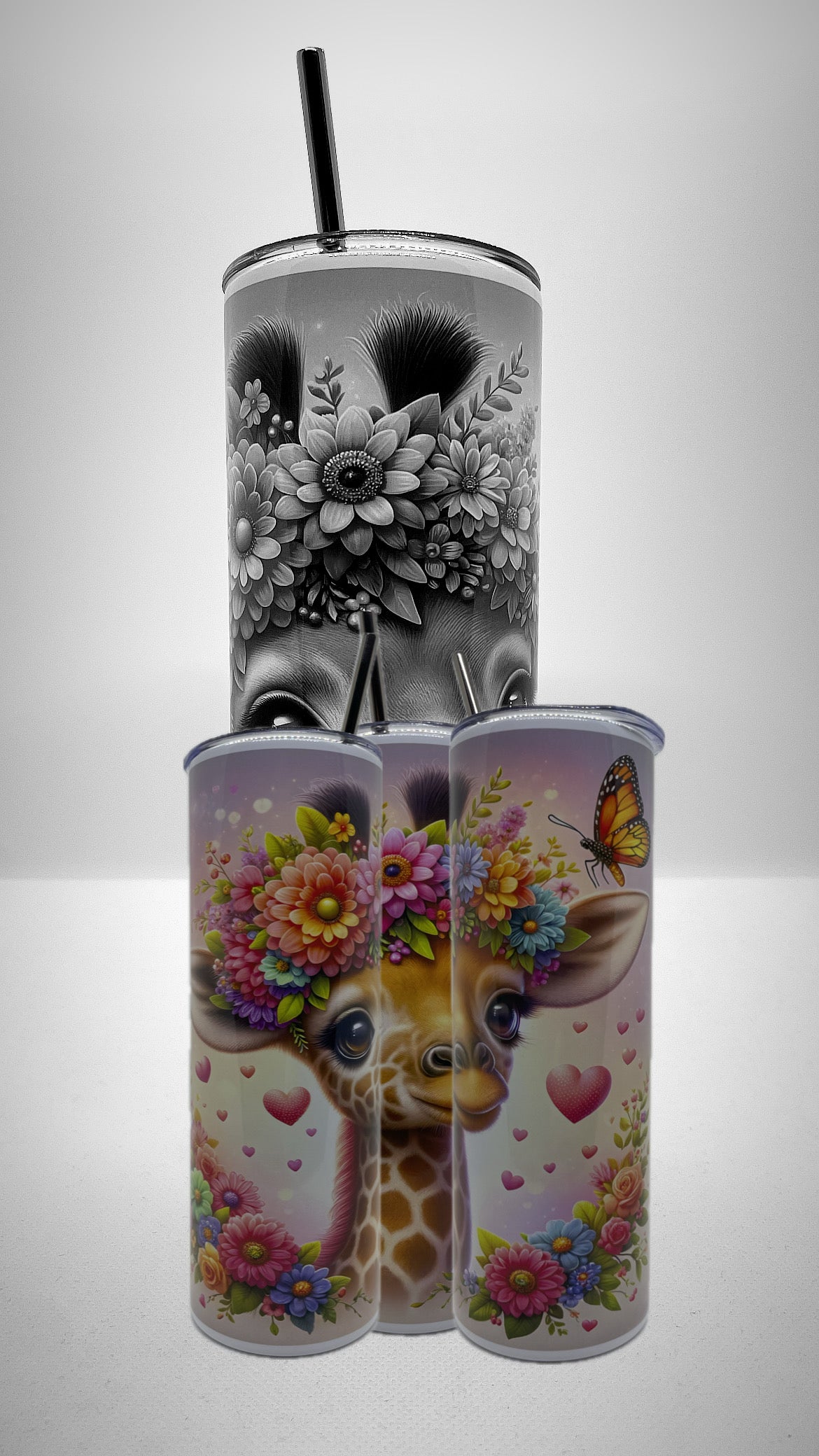 Edelstahl-Thermobecher Giraffe "Giraffe mit Blumenkranz"