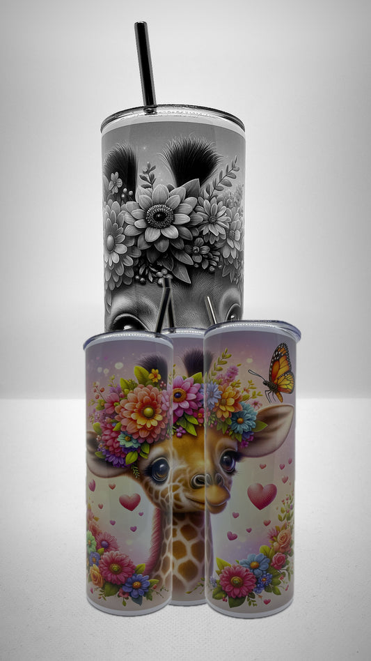 Edelstahl-Thermobecher Giraffe "Giraffe mit Blumenkranz"