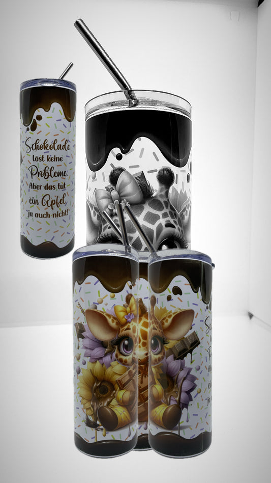 Edelstahl - Thermobecher "Giraffe - Schokolade löst keine Probleme..."