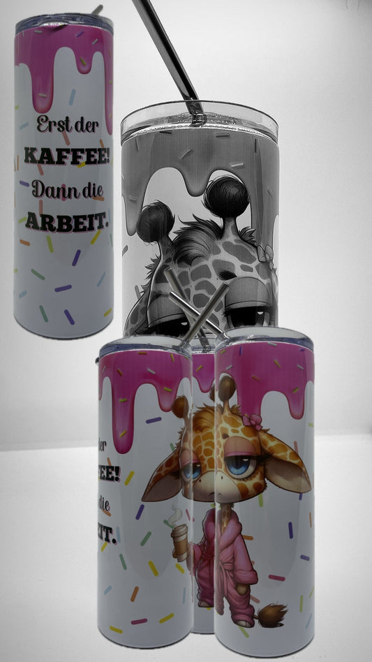 Edelstahl-Thermobecher Giraffe "Erst der Kaffee dann die Arbeit"