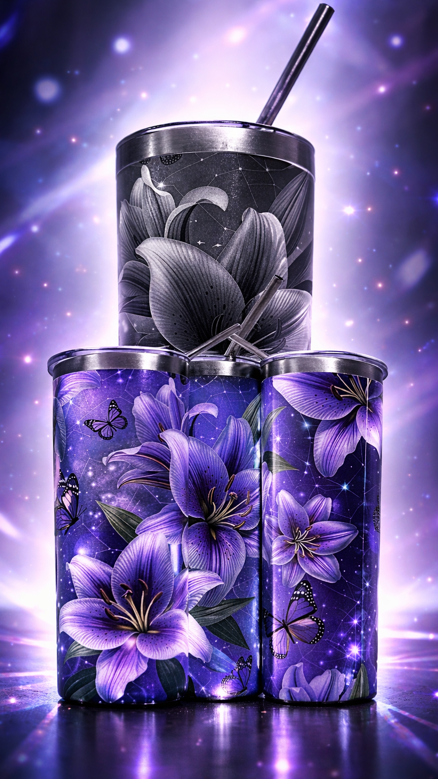 Edelstahl - Thermobecher "Lilien Butterfly "