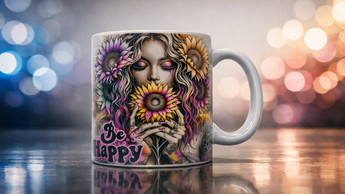 Tasse mit Druck "Be Happy"