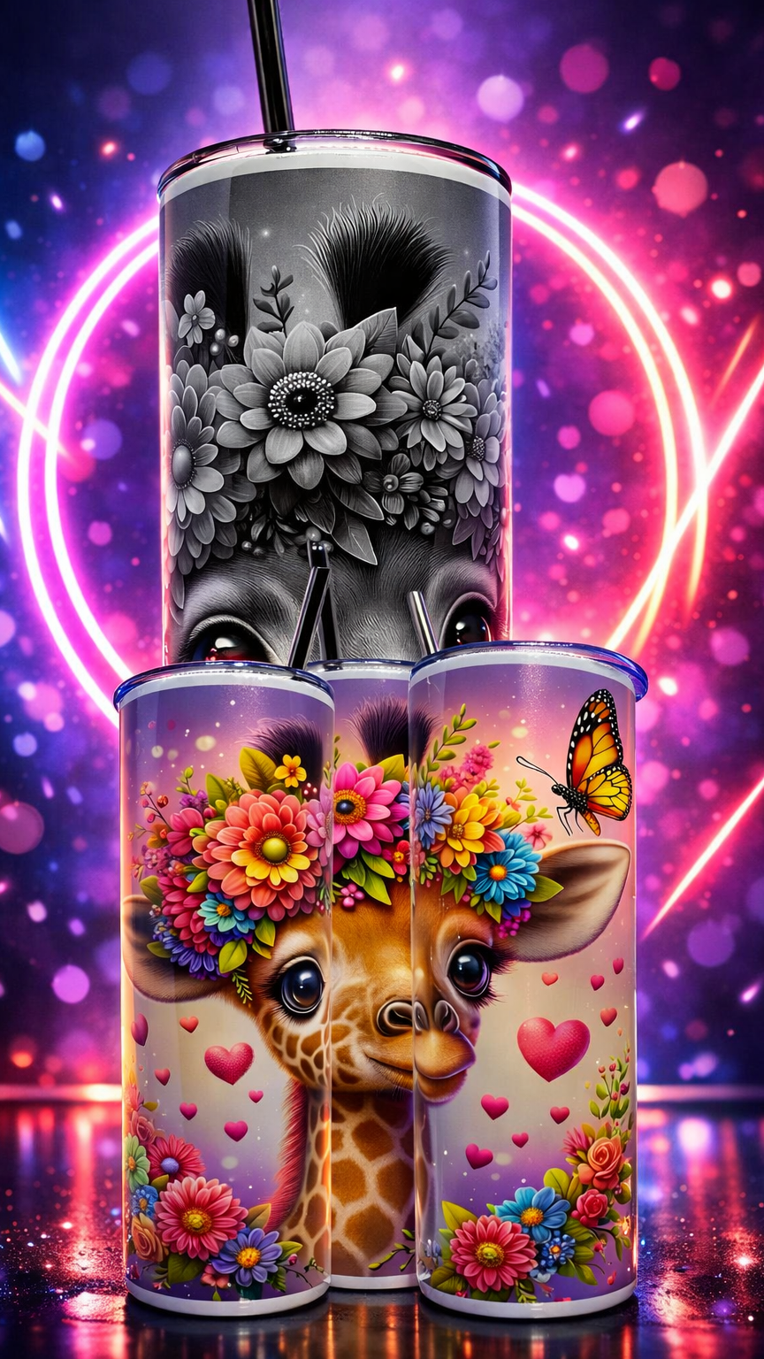 Edelstahl-Thermobecher Giraffe "Giraffe mit Blumenkranz"