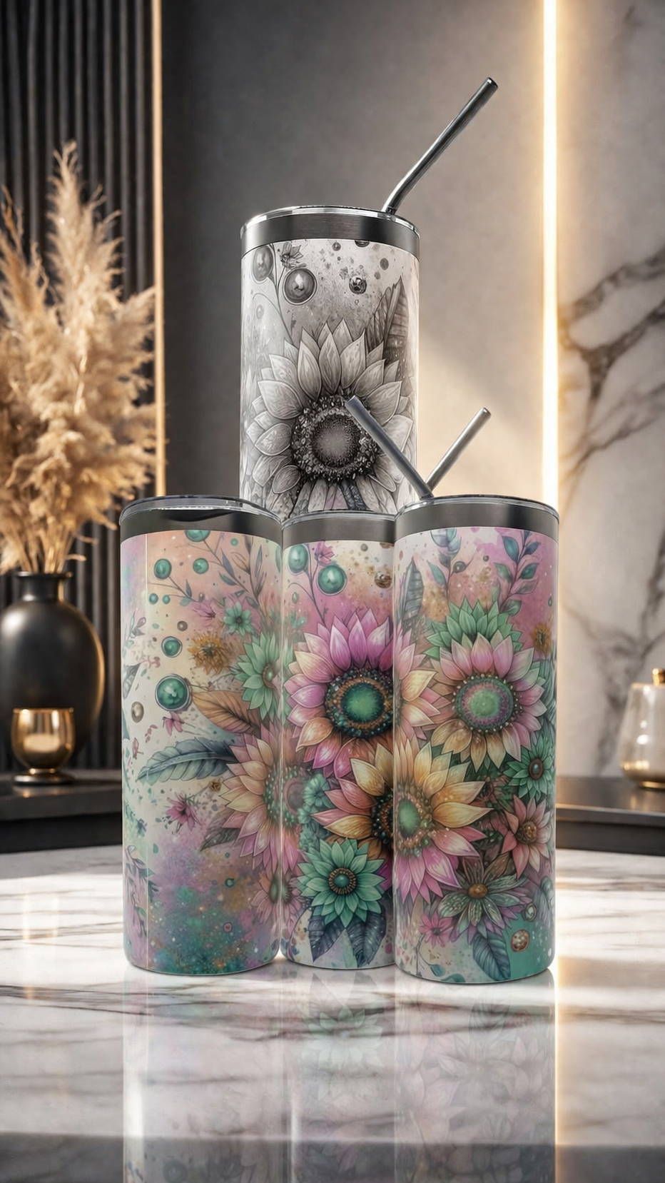 Edelstahl - Thermobecher "Boho-Blumen"