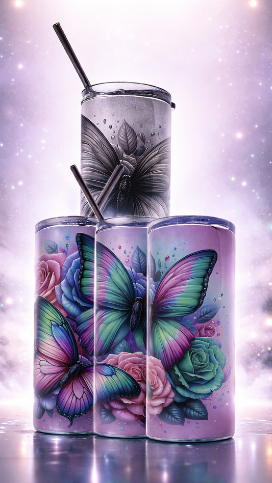 Edelstahl - Thermobecher "Schmetterling rosa"