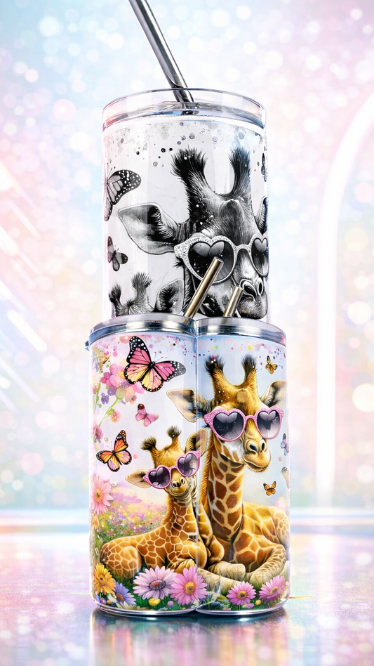 Edelstahl - Thermobecher "Giraffe auf Blumenwiese"
