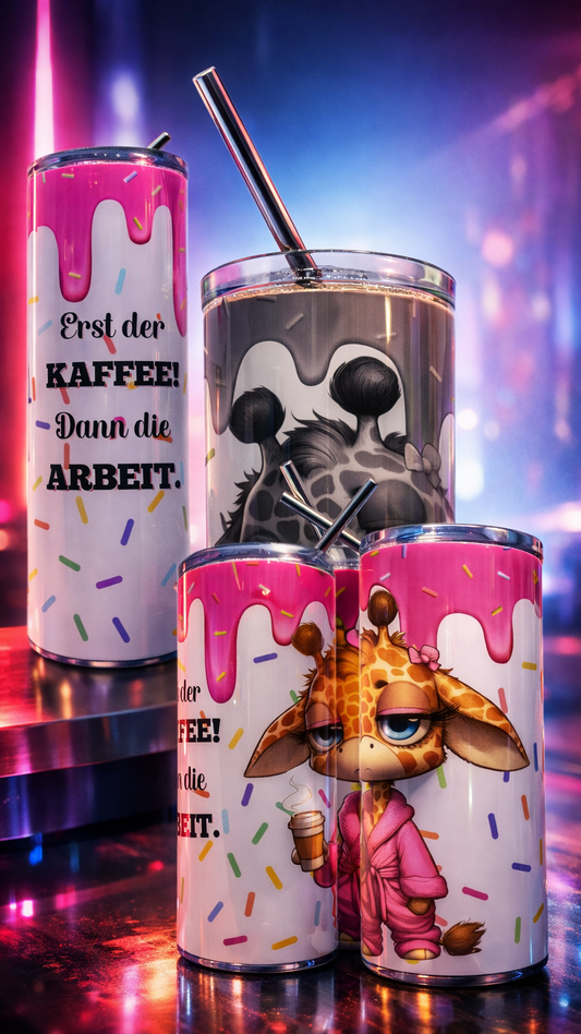 Edelstahl-Thermobecher Giraffe "Erst der Kaffee dann die Arbeit"