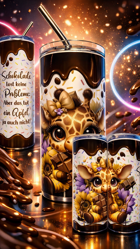 Edelstahl - Thermobecher "Giraffe - Schokolade löst keine Probleme..."
