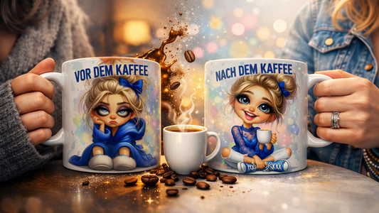 Tasse mit Druck "Vor Nach dem Kaffee"