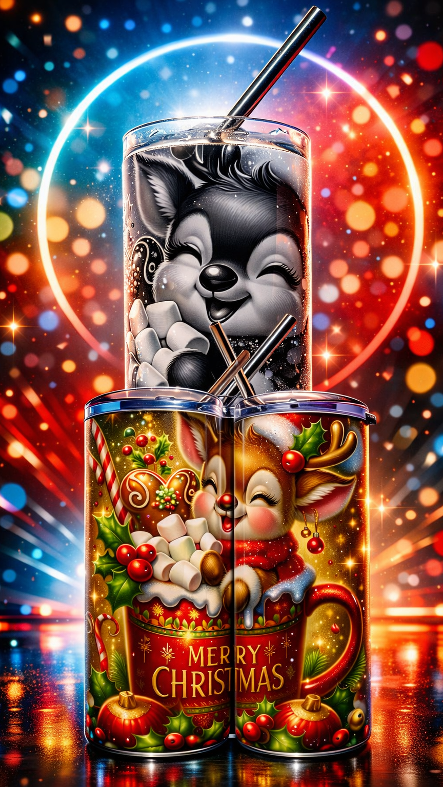 Edelstahl - Thermobecher "Merry Christmas - Rentier"